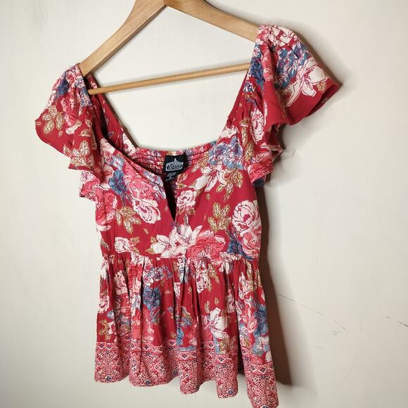 Angie Floral Flutter Sleeve Top Peplum Smocked - Picture 4 of 11